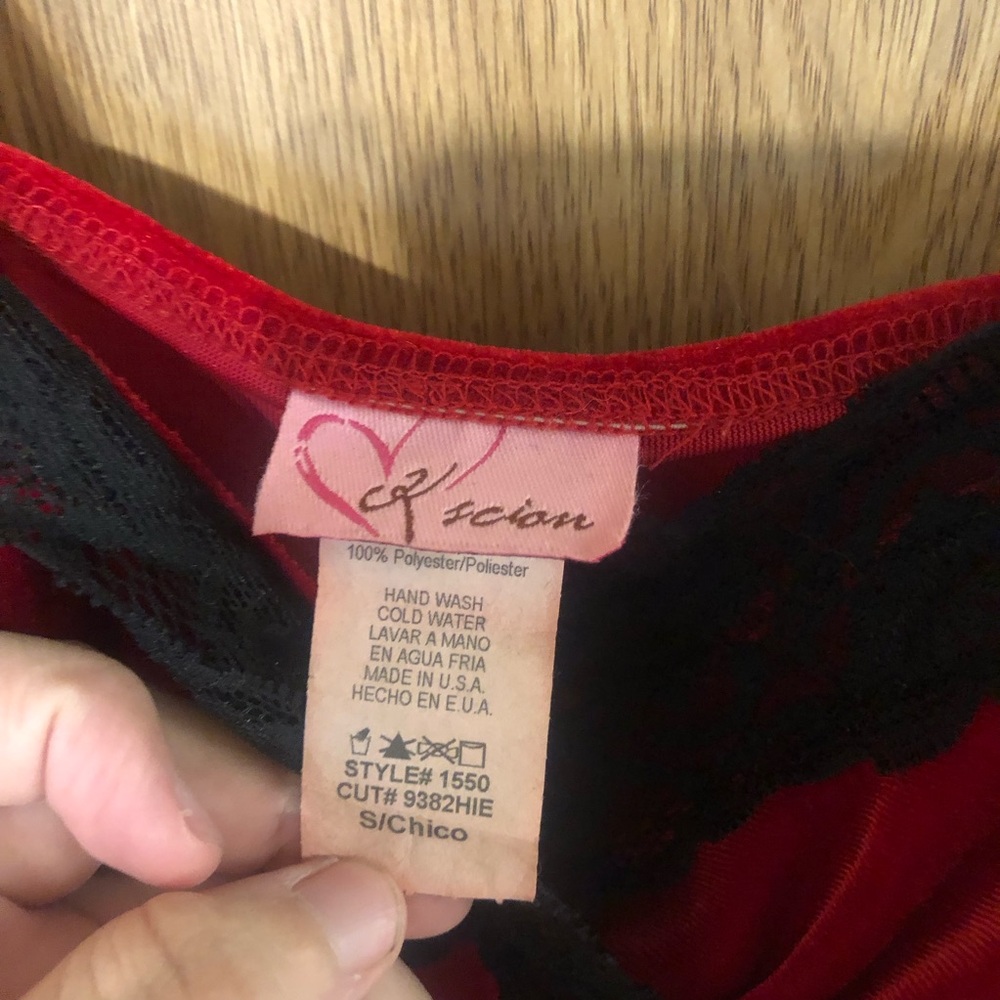 Red Velvet Lace Trim Top - Picture 3 of 5